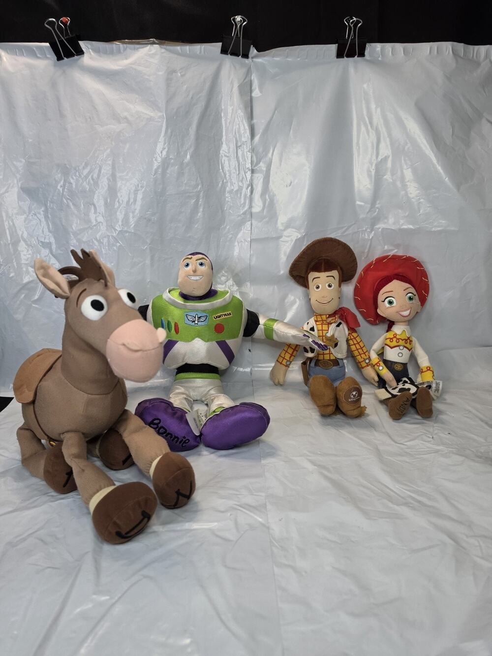Toy Story Plush Lot of 4: BUZZ LIGHTYEAR, WOODY, BULLSEYE, JESSIE